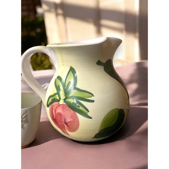 Antica Fornace Large Pitcher with Eggplant Radish Design 8" Italy Hand Painted - Picture 1 of 8